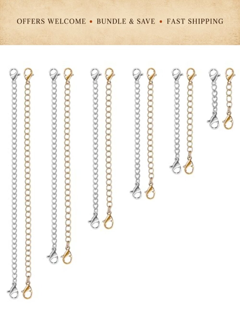 12 Pc Stainless Steel Necklace Extenders Chain Bracelet Set